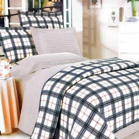 Blancho Bedding - [Red Black Plaid] 100% Cotton 4PC Duvet Cover Set (Queen Size)(Comforter not included)