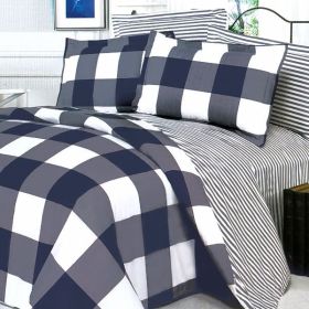 Blancho Bedding - [Navy & White] 100% Cotton 4PC Duvet Cover Set (King Size)(Comforter not included)