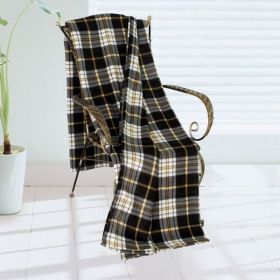 [Trendy Plaids - Black/White/Yellow] Soft Coral Fleece Throw Blanket (71 by 79 inches)