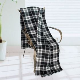 [Trendy Plaids - Black & White] Soft Coral Fleece Throw Blanket (71 by 79 inches)