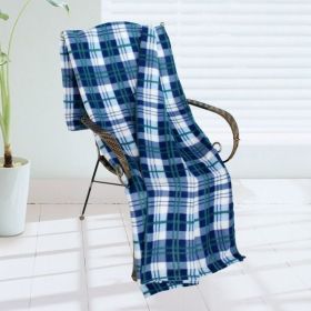 [Trendy Plaids - Green/Blue/White] Soft Coral Fleece Throw Blanket (71 by 79 inches)