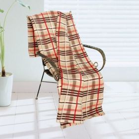 [Trendy Plaids - Khaki/Brown/Red] Soft Coral Fleece Throw Blanket (71 by 79 inches)