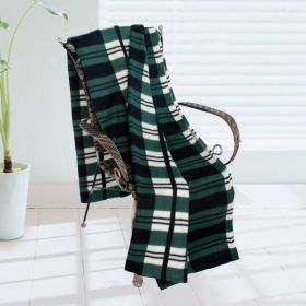 [Trendy Plaids - Green/Black/White] Soft Coral Fleece Throw Blanket (71 by 79 inches)