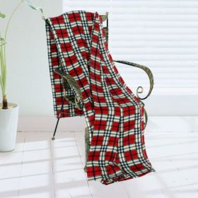 [Trendy Plaids - Blue/Red/Gray] Soft Coral Fleece Throw Blanket (71 by 79 inches)