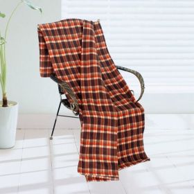 [Trendy Plaids - Brown/Cream/Orange] Soft Coral Fleece Throw Blanket (71 by 79 inches)