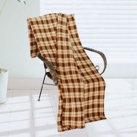 [Trendy Plaids - Brown/Khaki/Black] Soft Coral Fleece Throw Blanket (71 by 79 inches)