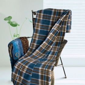 [Blue/Brown Plaids] Soft Coral Fleece Throw Blanket (59 by 71 inches)