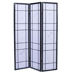 3 Panels Printing Flower Solid Wood Room Screen