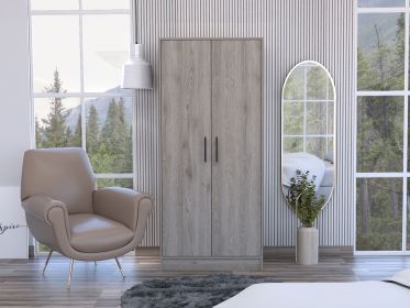 Armoire, Double Door Cabinets, Metal Rod, Metal Handle, Two Shelves, One Drawer, Light Gray