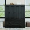 Livelylodge Modern Black Wardrobe with Large Storage Capacity – 4 Doors, 2 Drawers, Elegant Design with Gold Handles for Bedroom Organization – 2 Pack