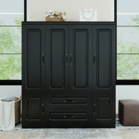 Livelylodge Modern Black Wardrobe with Large Storage Capacity – 4 Doors, 2 Drawers, Elegant Design with Gold Handles for Bedroom Organization – 2 Pack