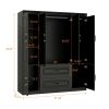 Livelylodge Modern Black Wardrobe with Large Storage Capacity – 4 Doors, 2 Drawers, Elegant Design with Gold Handles for Bedroom Organization – 2 Pack