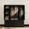 Livelylodge Modern Black Wardrobe with Large Storage Capacity – 4 Doors, 2 Drawers, Elegant Design with Gold Handles for Bedroom Organization – 2 Pack