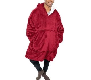 Oversized Fleece Blanket Hoodie Padded Pullover (Color: Red, size: One SIZE)