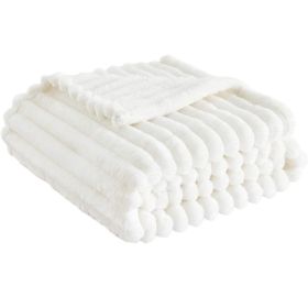 Super Soft Throw Blanket Premium Silky Flannel Fleece 3D Ribbed Jacquard (Color: White, size: 120*200)