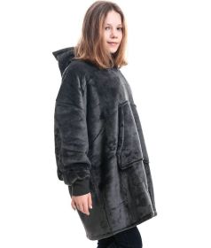Oversized Fleece Blanket Hoodie Padded Pullover for Kids Teens Youths (Color: Gray, size: One SIZE)