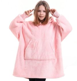 Oversized Fleece Blanket Hoodie Padded Pullover for Kids Teens Youths (Color: Pink, size: One SIZE)
