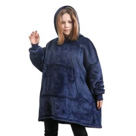Oversized Fleece Blanket Hoodie Padded Pullover for Kids Teens Youths (Color: NAVY, size: One SIZE)