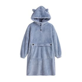 Oversized Wearable Blanket Hoodie Flannel Sherpa Fleece Blanket Sweatshirt for Women Men Big Plush Cozy Hooded Blanket with Hood (Color: Blue, size: One SIZE)