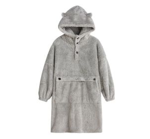 Oversized Wearable Blanket Hoodie Flannel Sherpa Fleece Blanket Sweatshirt for Women Men Big Plush Cozy Hooded Blanket with Hood (Color: Lighr Gray, size: One SIZE)