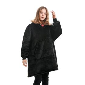 Oversized Fleece Blanket Hoodie Padded Pullover for Kids Teens Youths (Color: Black, size: One SIZE)