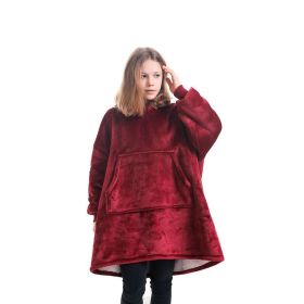 Oversized Fleece Blanket Hoodie Padded Pullover for Kids Teens Youths (Color: Red, size: One SIZE)