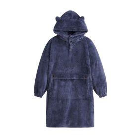 Oversized Wearable Blanket Hoodie Flannel Sherpa Fleece Blanket Sweatshirt for Women Men Big Plush Cozy Hooded Blanket with Hood (Color: NAVY, size: One SIZE)