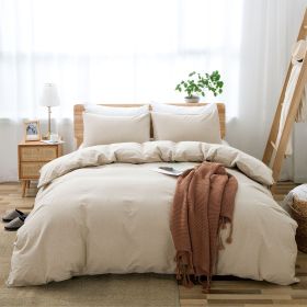 100% Washed Cotton Duvet Cover Set, Durable Fade-Resistant Natural Bedding Set (No Comforter) (Color: khaki, size: KING)