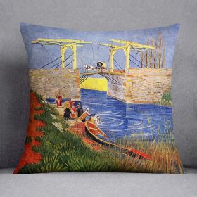 The Langlois Bridge at Arles with Women Washing by Van Gogh Cushion (Insert: With Insert, size: 20" X 20")