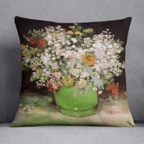 Vase with Zinnias and Other Flowers by Van Gogh Cushion (Insert: With Insert, size: 14" X 14")