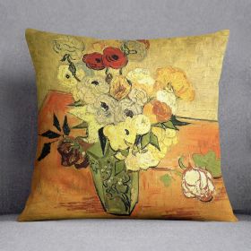 Still Life Japanese Vase with Roses and Anemones by Van Gogh Cushion (Insert: With Insert, size: 18" X 18")