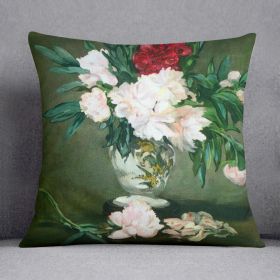 Still Life Vase with Peonies by Manet Cushion (Insert: With Insert, size: 14" X 14")