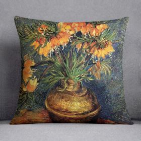 Fritillaries in a Copper Vase by Van Gogh Cushion (Insert: Without Insert, size: 16" X 16")