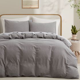 100% Washed Cotton Duvet Cover Set, Durable Fade-Resistant Natural Bedding Set (No Comforter) (Color: Light grey, size: QUEEN)